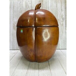 Vintage Wooden Pumpkin Box Storage with Lid Brown Home Art Decor 10.5'' Tall